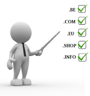Verschillende soorten domeinnaamextenties .COM .BE .EU